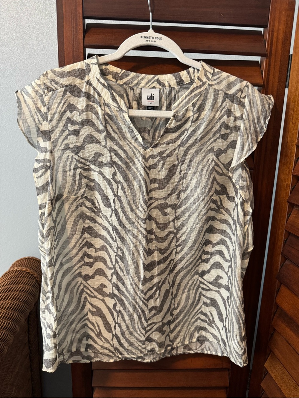 CAbi Neutral Zebra-Print Cap Sleeve Blouse